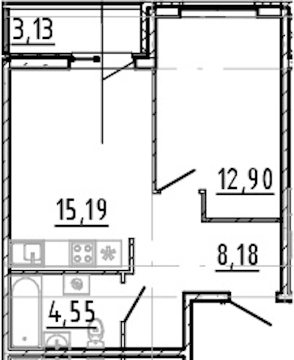 1-комнатная квартира 40.82 м², 13/22 эт., ЖК «Город Первых»